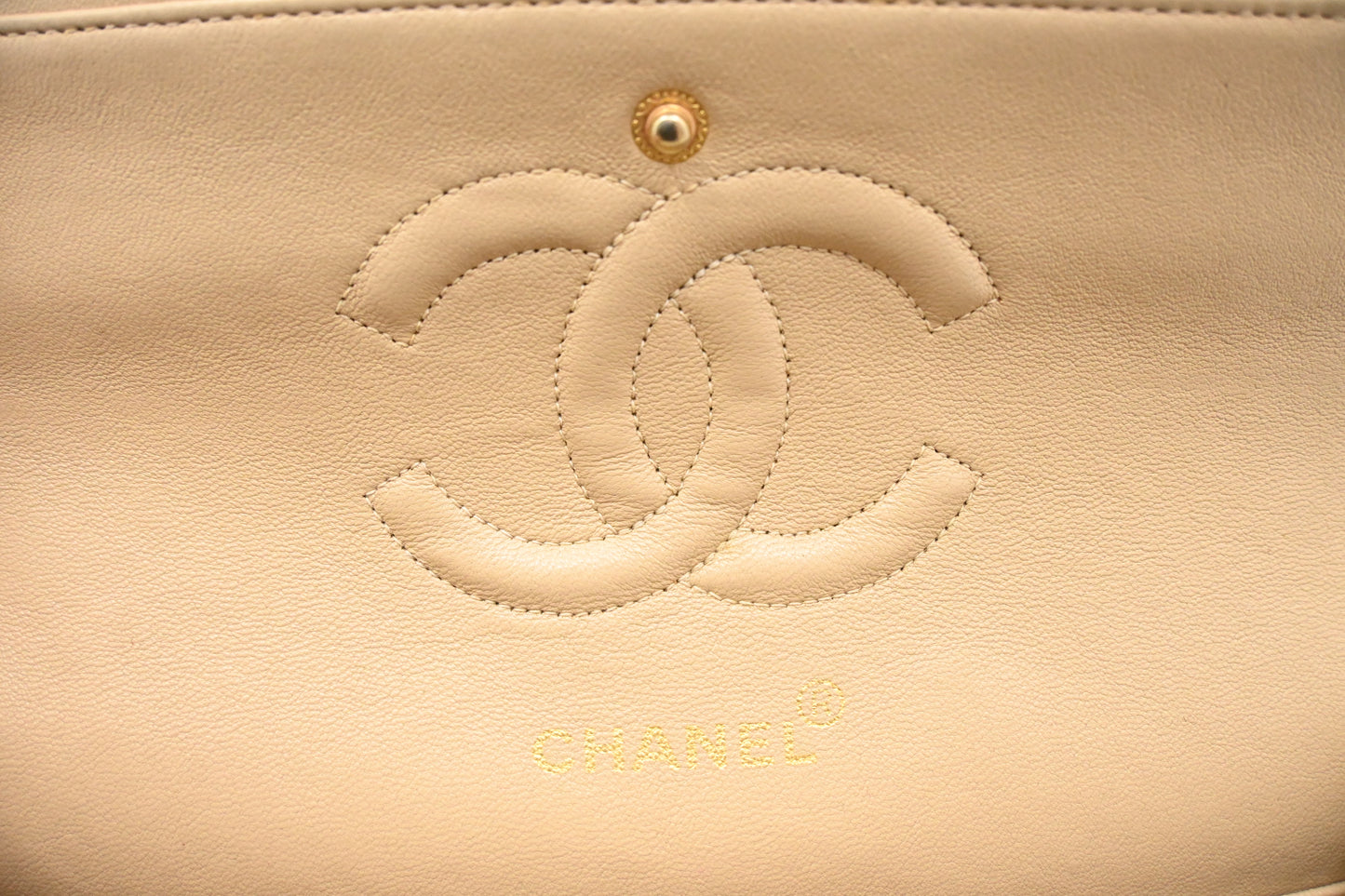 Chanel Medium Double Flap in Beige Chevron Leather