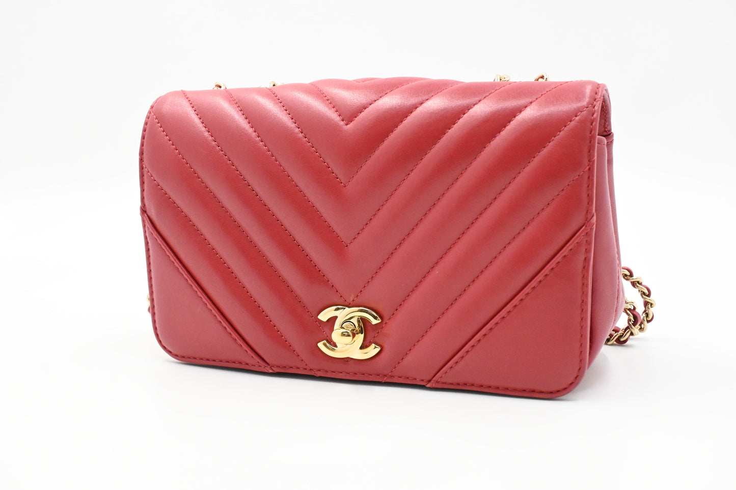 Chanel Small Statement Flap in Red Chevron Leather