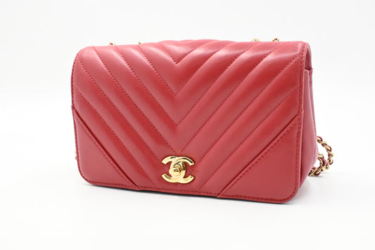 Chanel Small Statement Flap in Red Chevron Leather