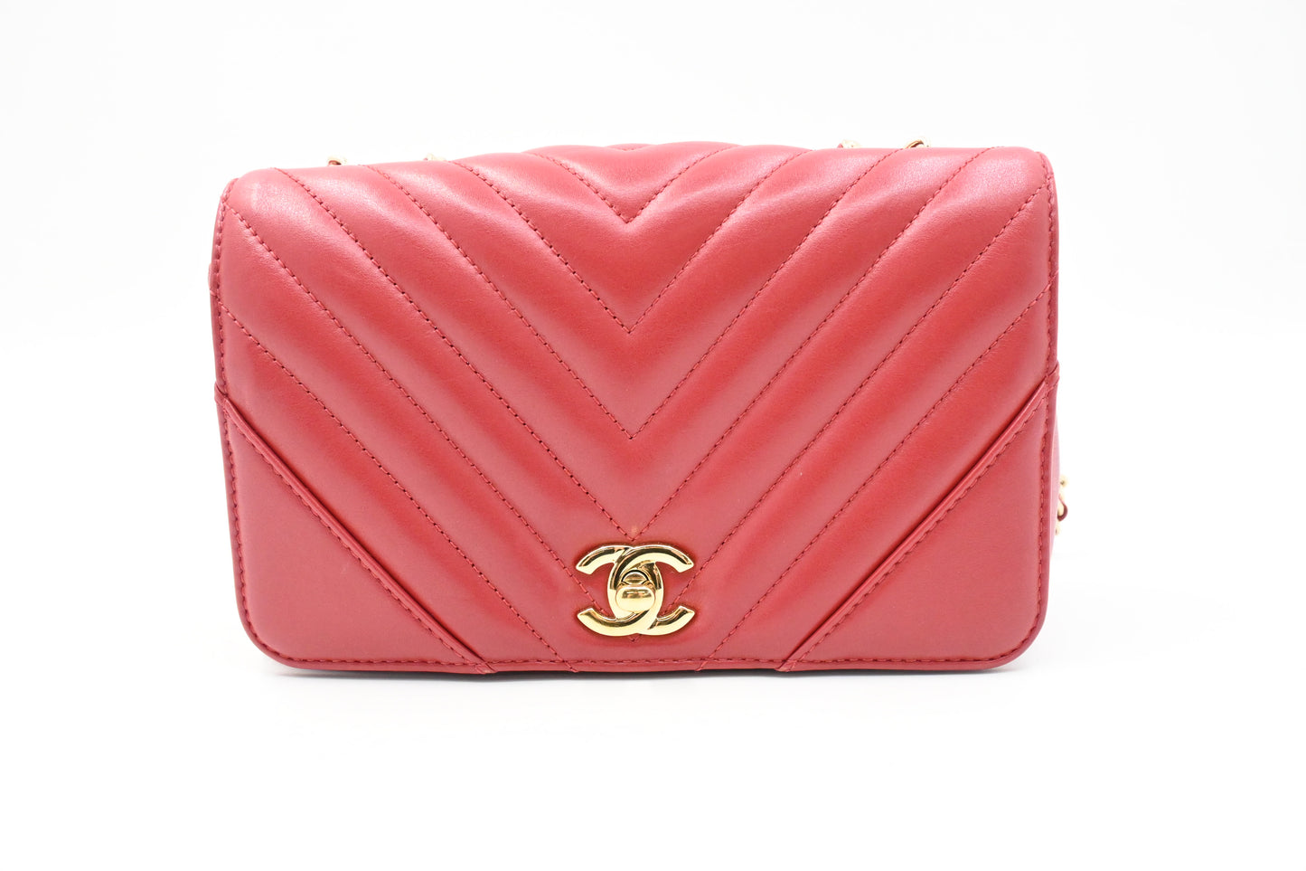 Chanel Small Statement Flap in Red Chevron Leather