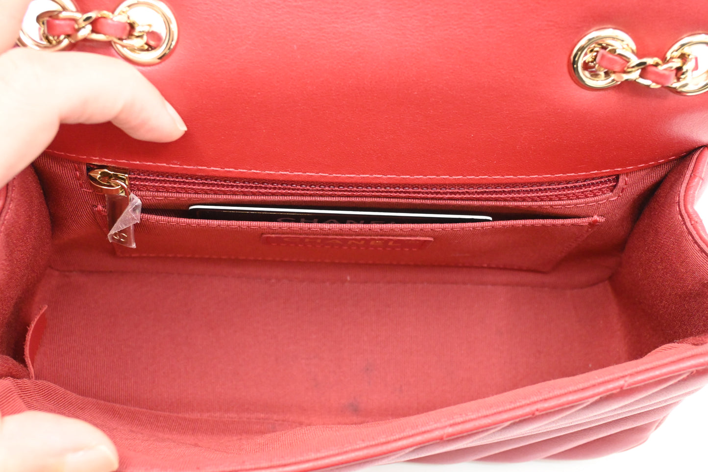 Chanel Small Statement Flap in Red Chevron Leather
