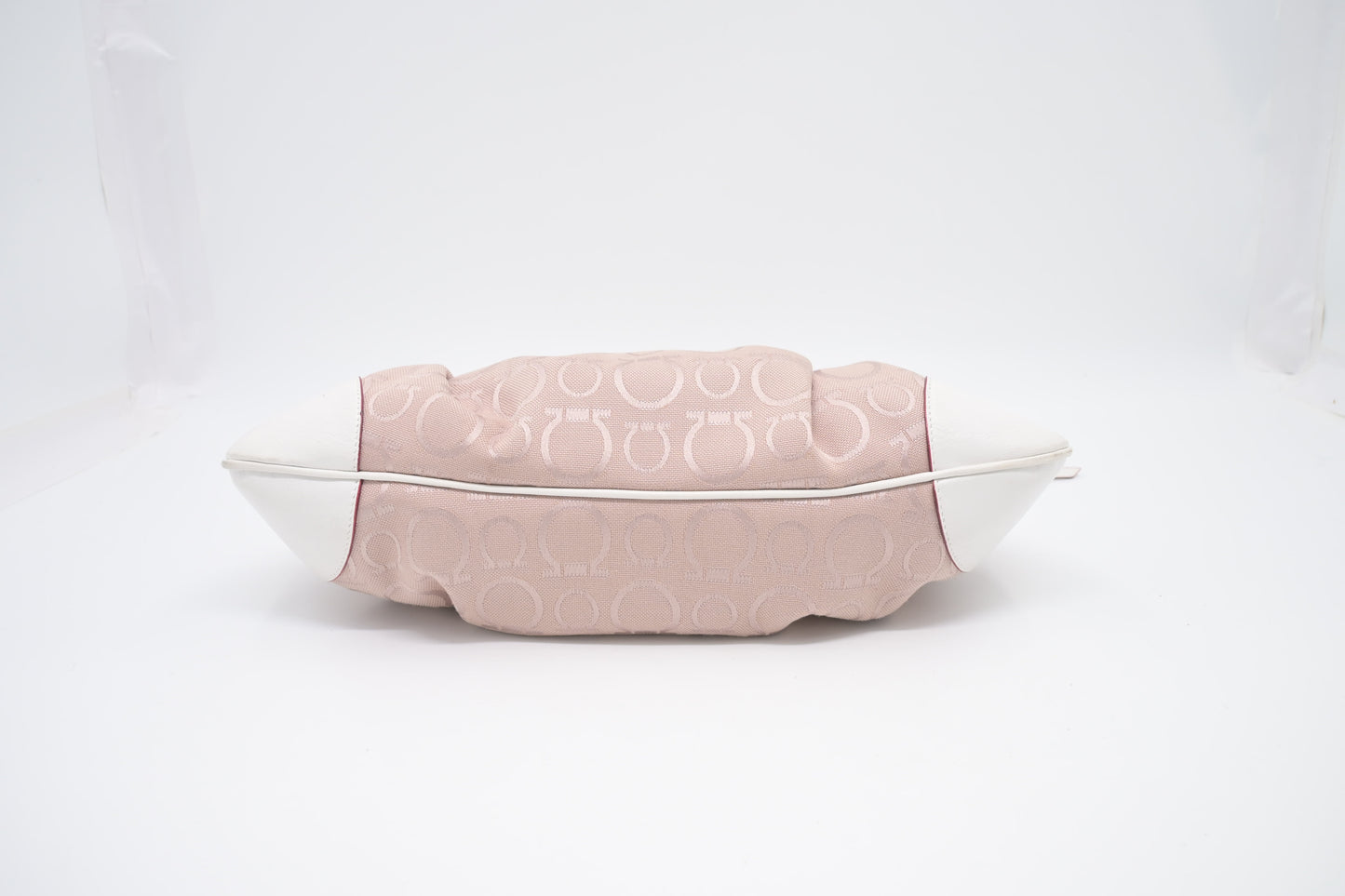 Ferragamo Gancini Shoulder Bag in Pink Canvas and White Leather