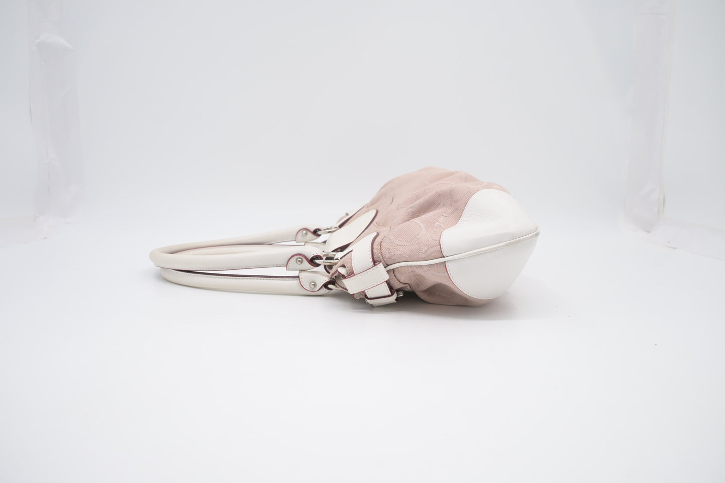 Ferragamo Gancini Shoulder Bag in Pink Canvas and White Leather