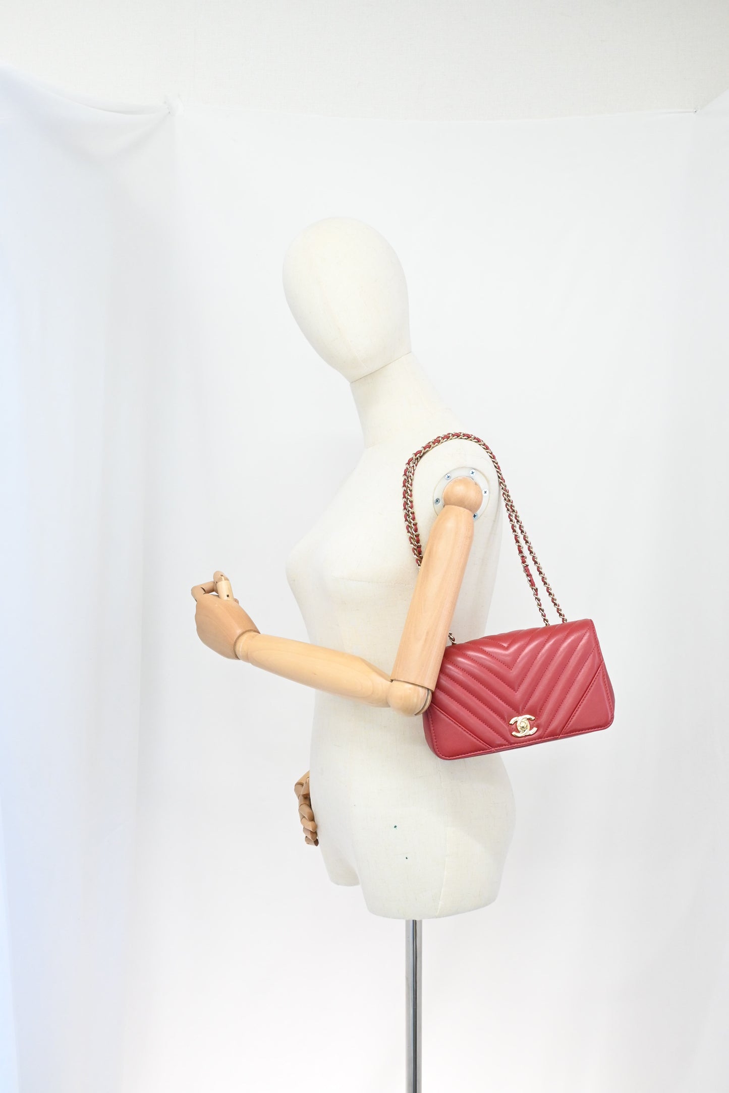 Chanel Small Statement Flap in Red Chevron Leather