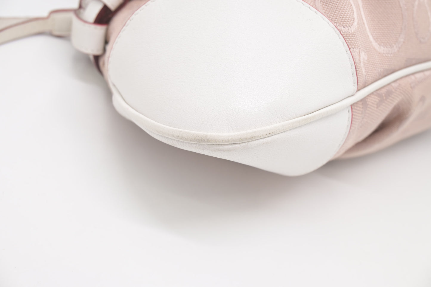 Ferragamo Gancini Shoulder Bag in Pink Canvas and White Leather