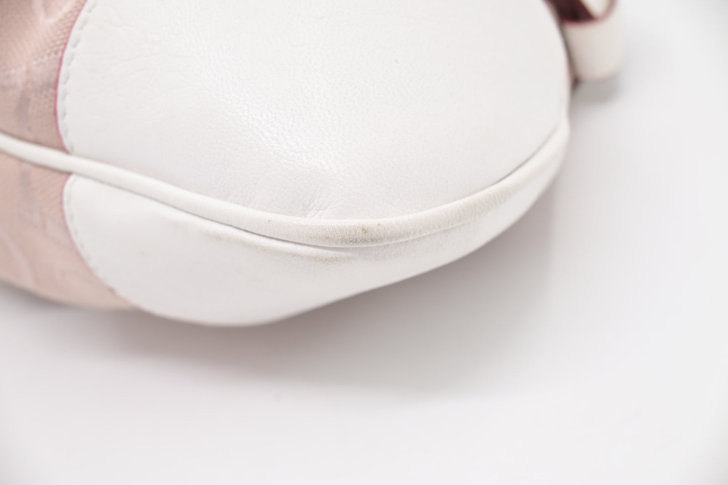 Ferragamo Gancini Shoulder Bag in Pink Canvas and White Leather