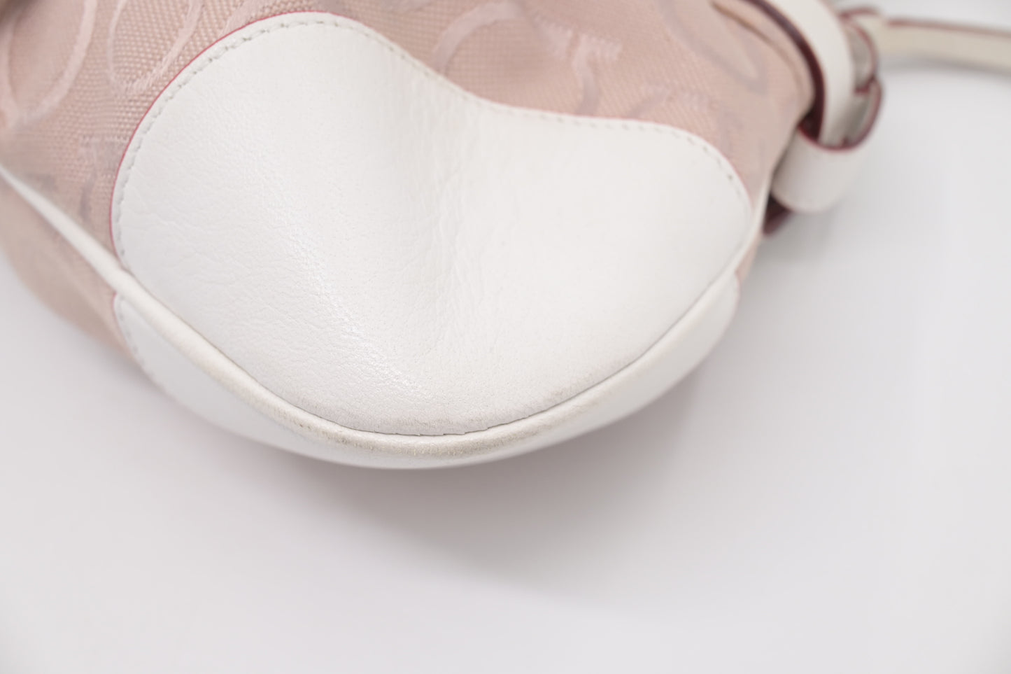 Ferragamo Gancini Shoulder Bag in Pink Canvas and White Leather