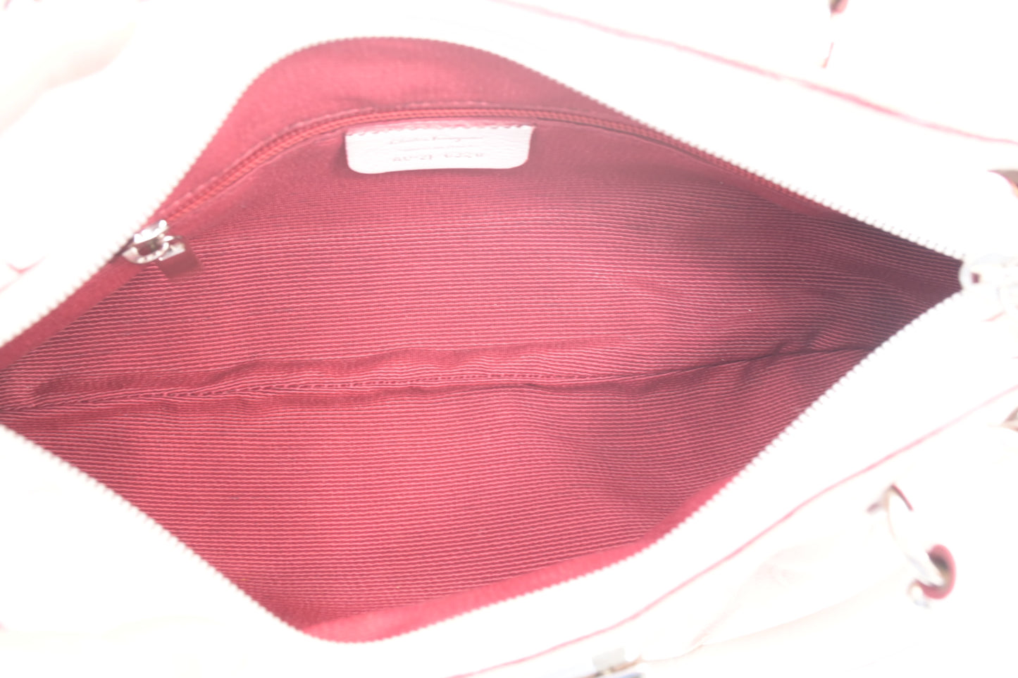 Ferragamo Gancini Shoulder Bag in Pink Canvas and White Leather