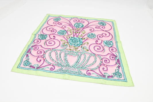 Hermes 'Jouvence' Gavroche in Light Green and Pink Silk