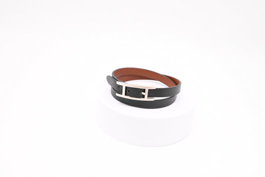Hermes Double Tour Bracelet in Black Leather
