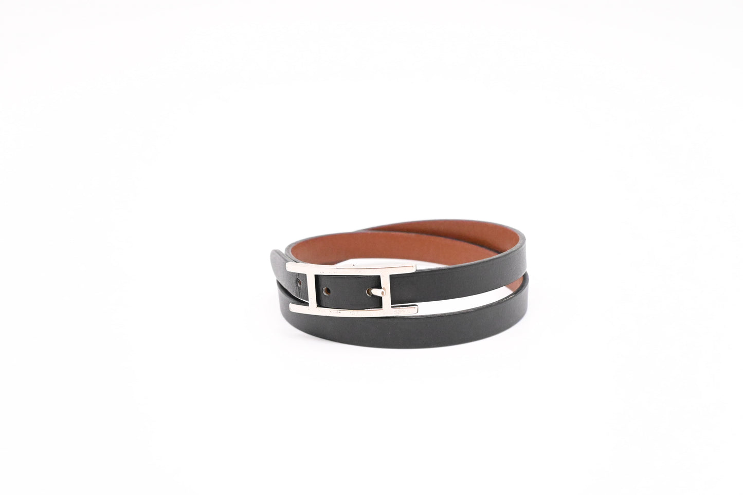 Hermes Double Tour Bracelet in Black Leather