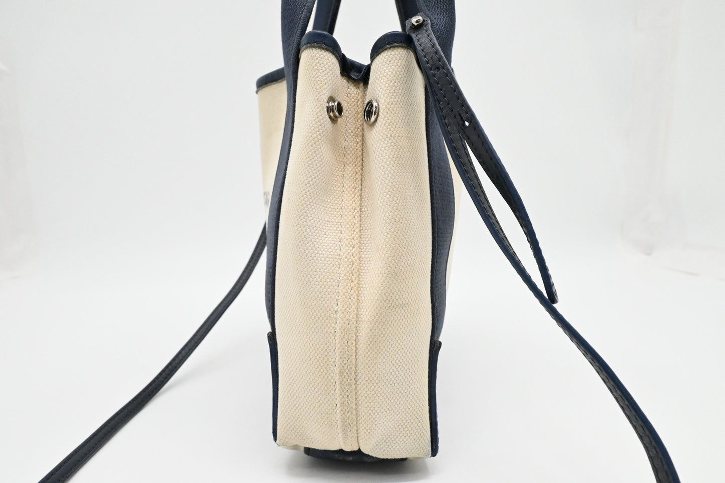 Balenciaga Cabas XS in White and Navy Blue Canvas