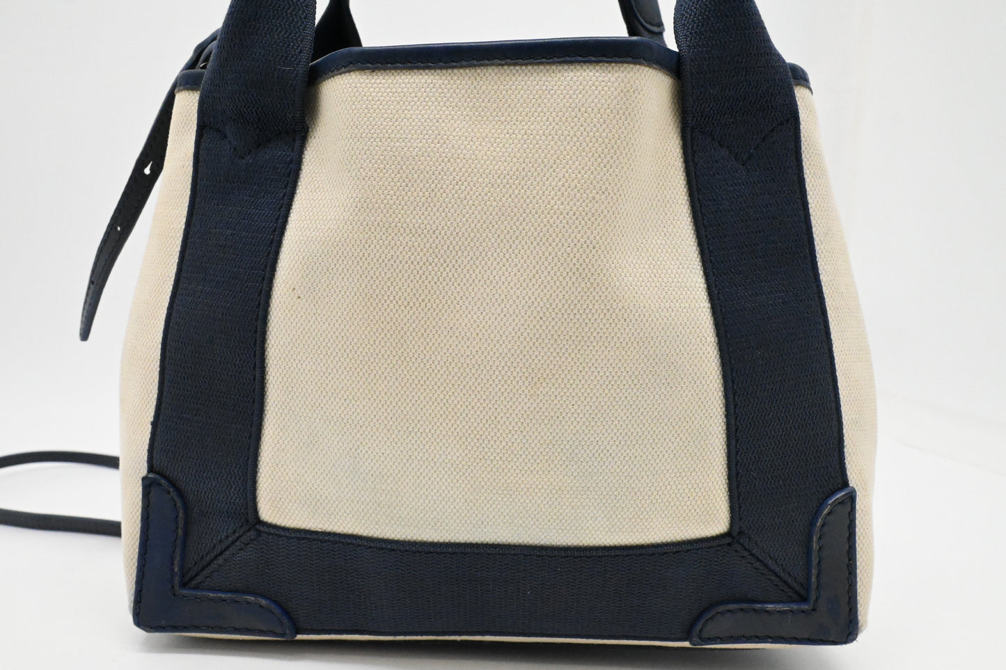 Balenciaga Cabas XS in White and Navy Blue Canvas