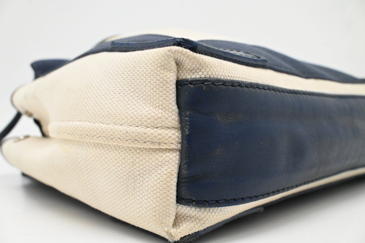 Balenciaga Cabas XS in White and Navy Blue Canvas