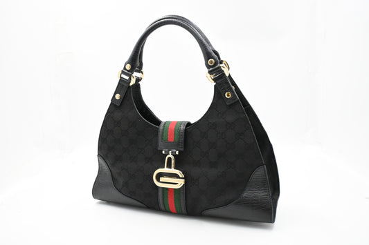 Gucci Junco Shoulder Bag in Black GG Canvas
