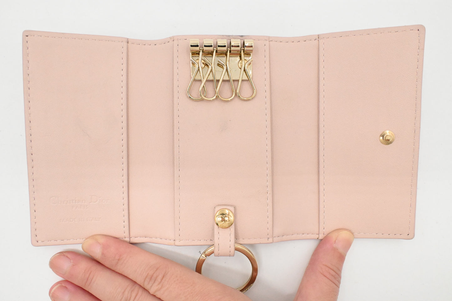 Dior Key Case in Light Pink Cannage Leather