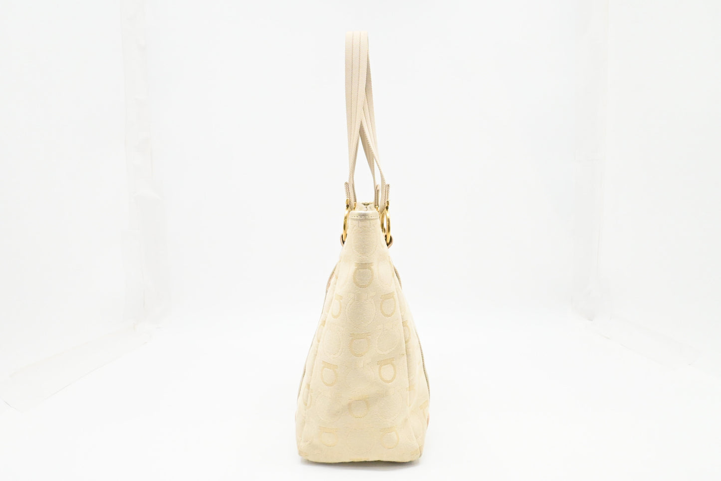 Ferragamo Shoulder Bag in Cream and Gold Canvas