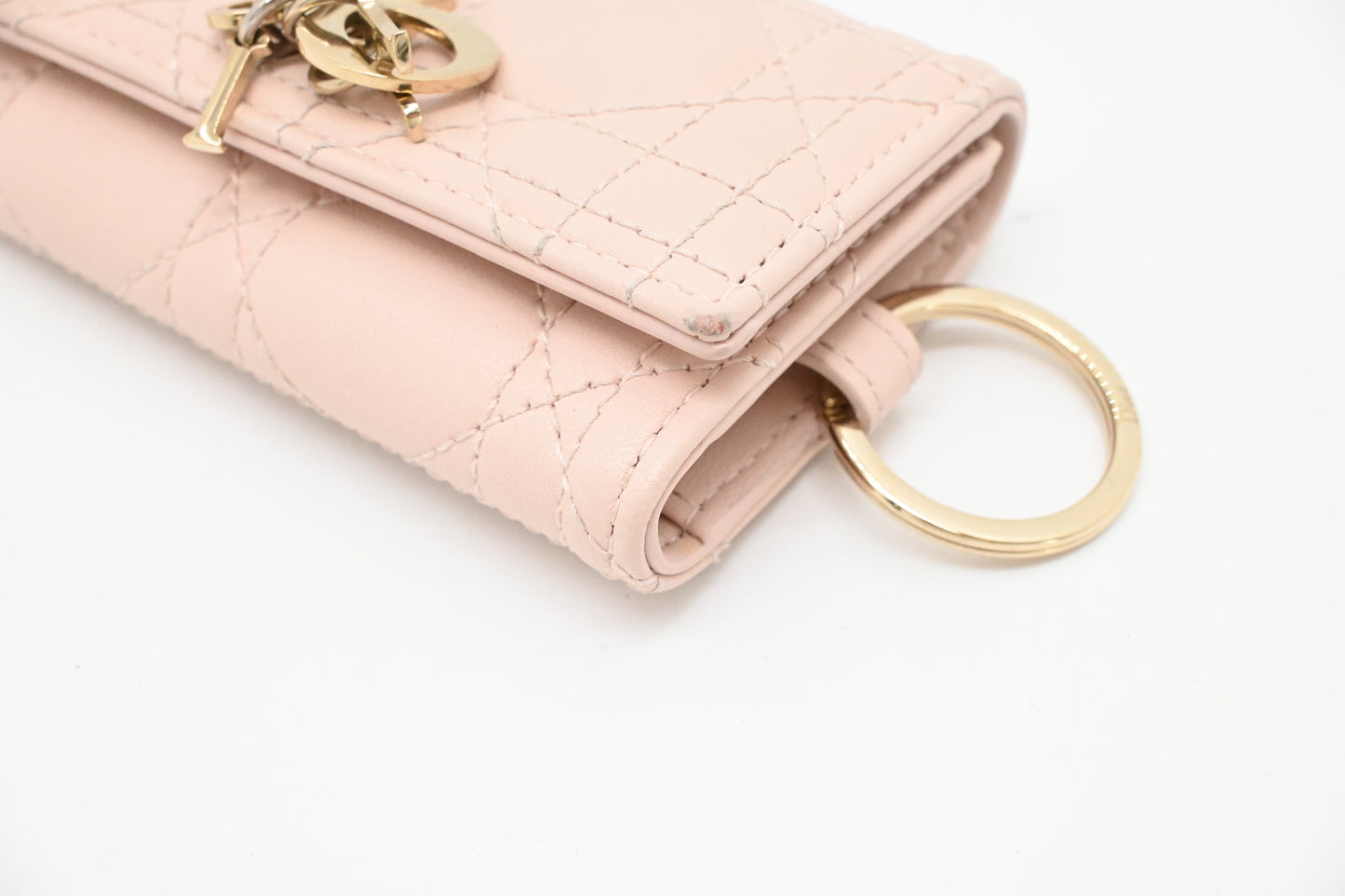 Dior Key Case in Light Pink Cannage Leather