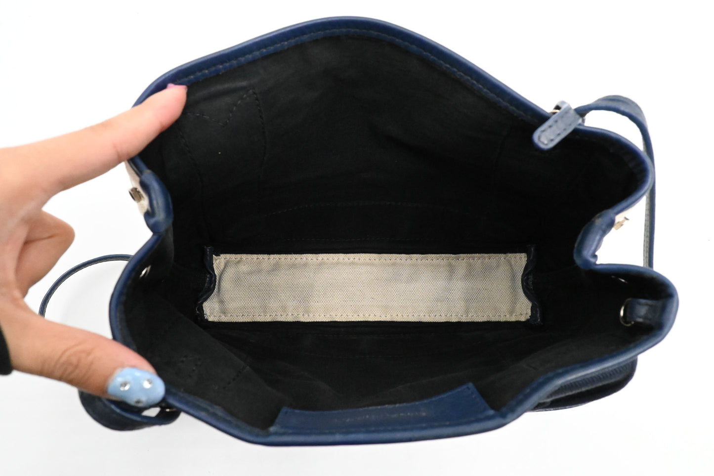 Balenciaga Cabas XS in White and Navy Blue Canvas