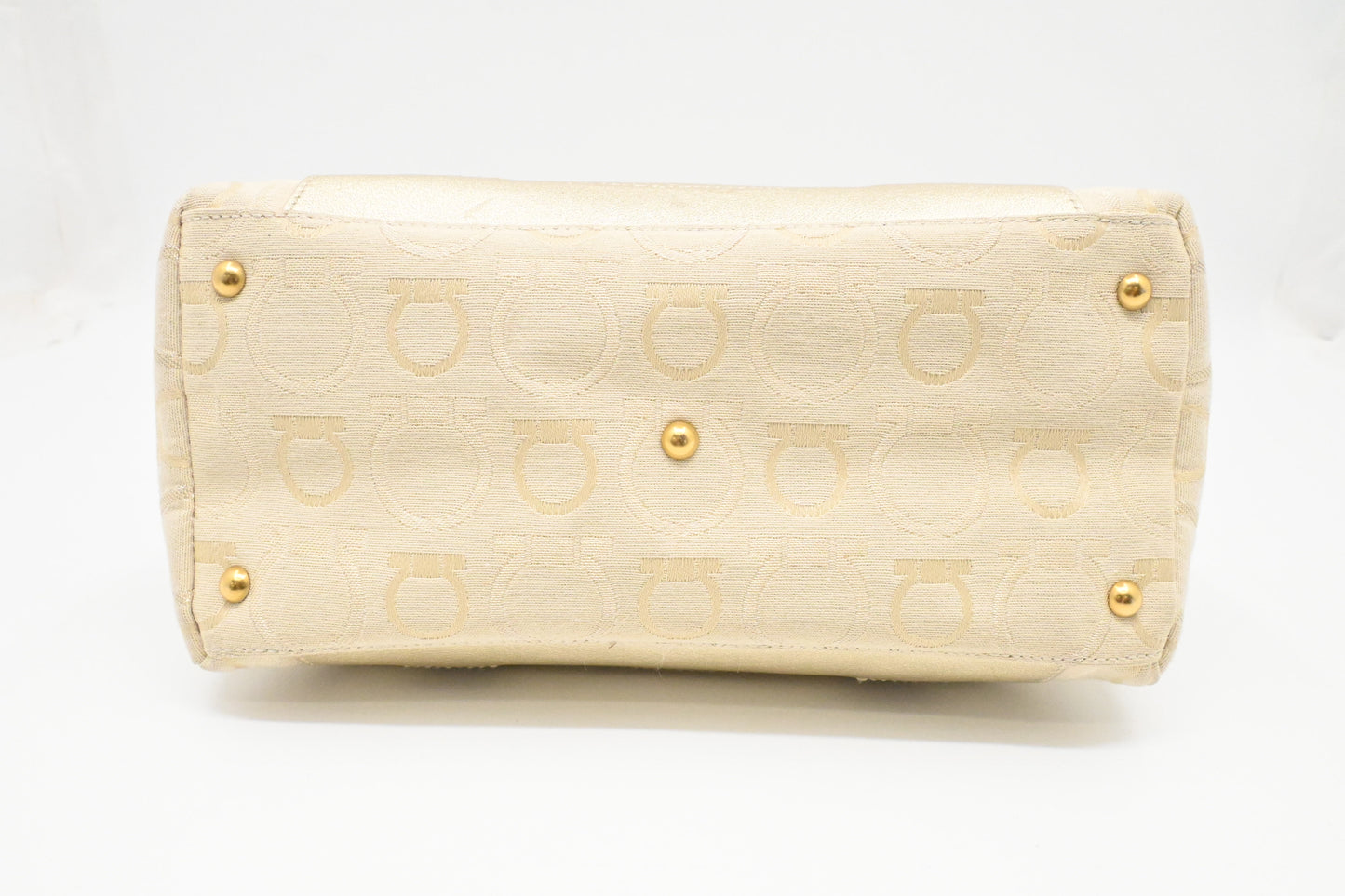 Ferragamo Shoulder Bag in Cream and Gold Canvas