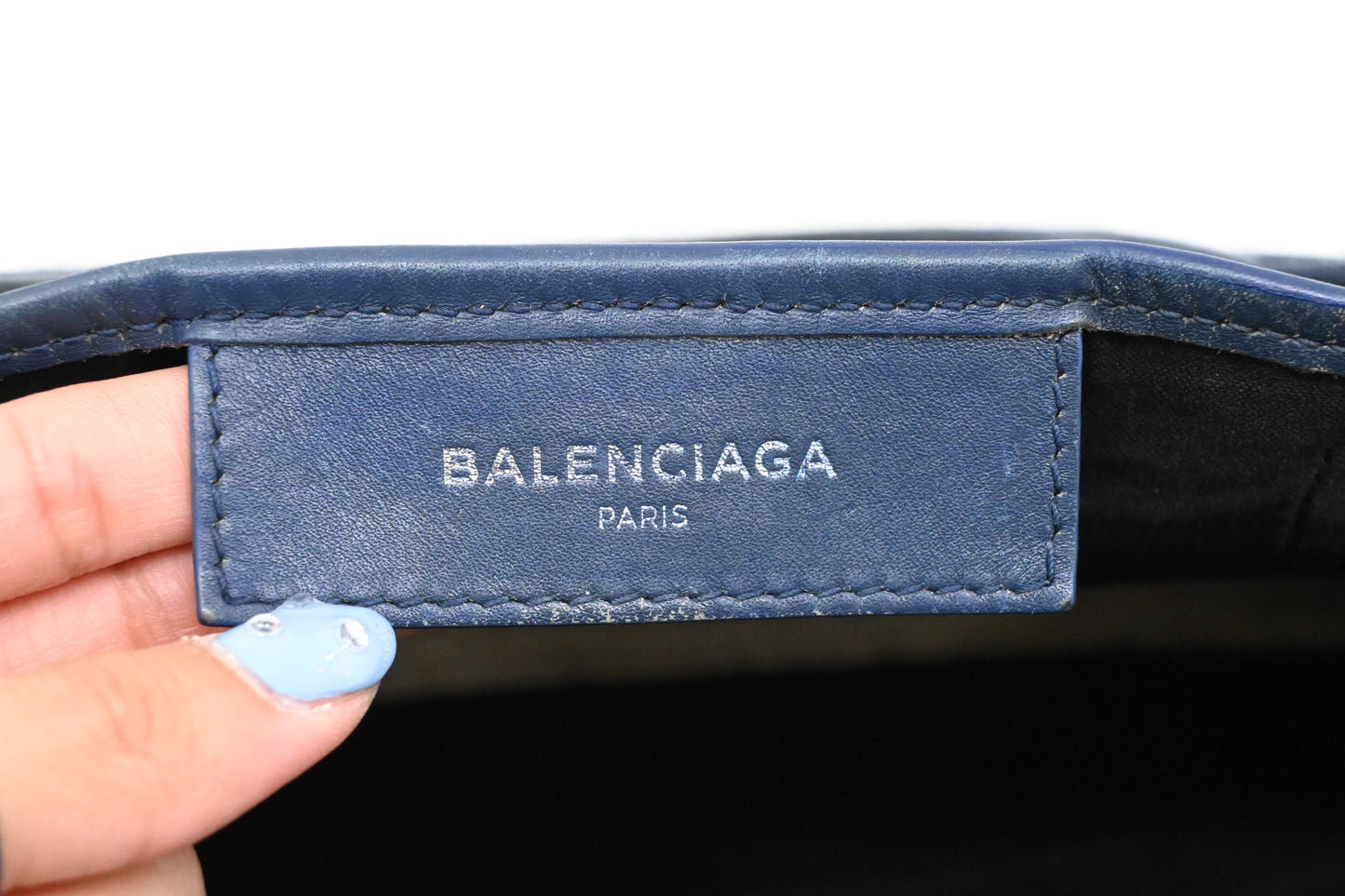 Balenciaga Cabas XS in White and Navy Blue Canvas
