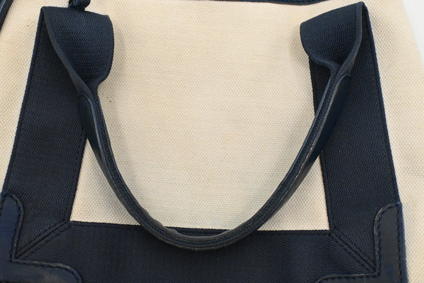 Balenciaga Cabas XS in White and Navy Blue Canvas