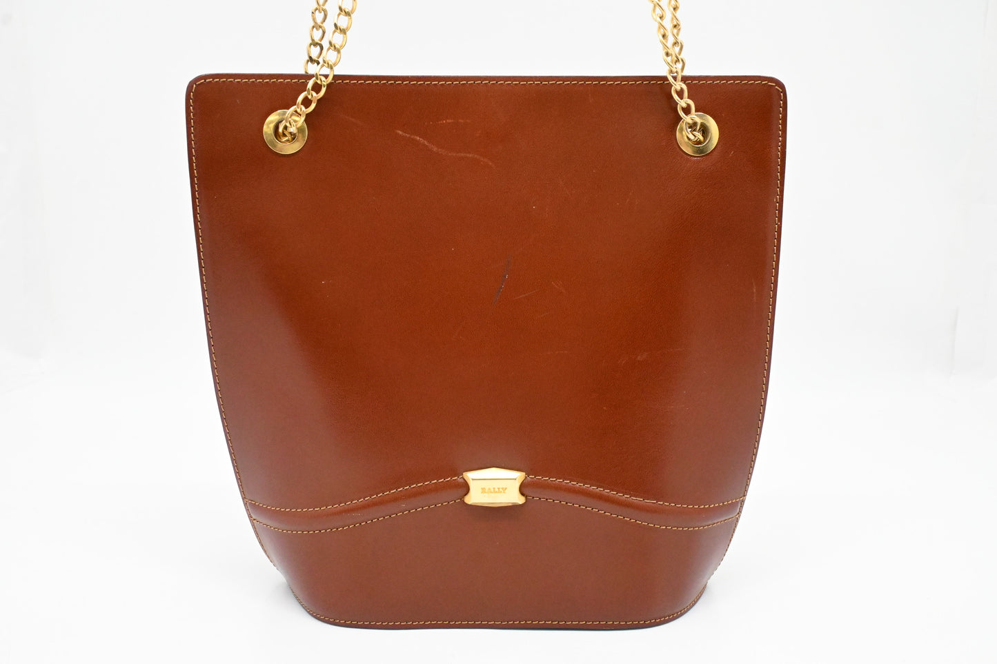 Bally Chain Shoulder Bag in Brown Leather