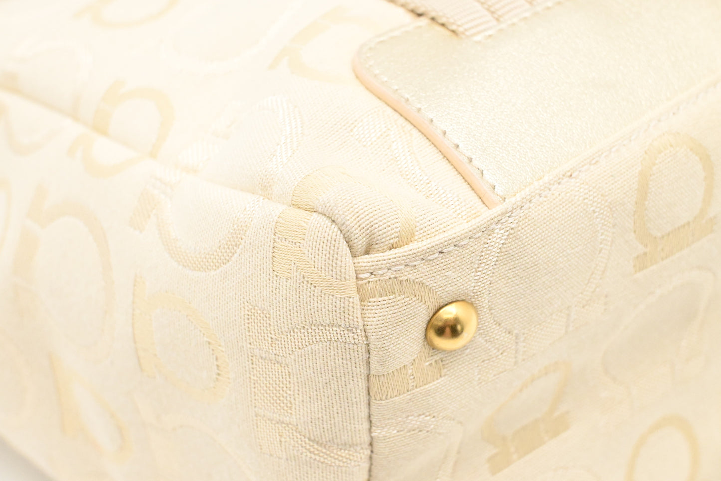 Ferragamo Shoulder Bag in Cream and Gold Canvas