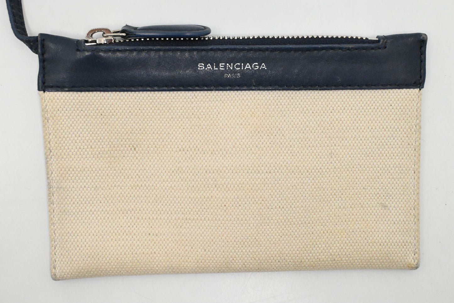 Balenciaga Cabas XS in White and Navy Blue Canvas