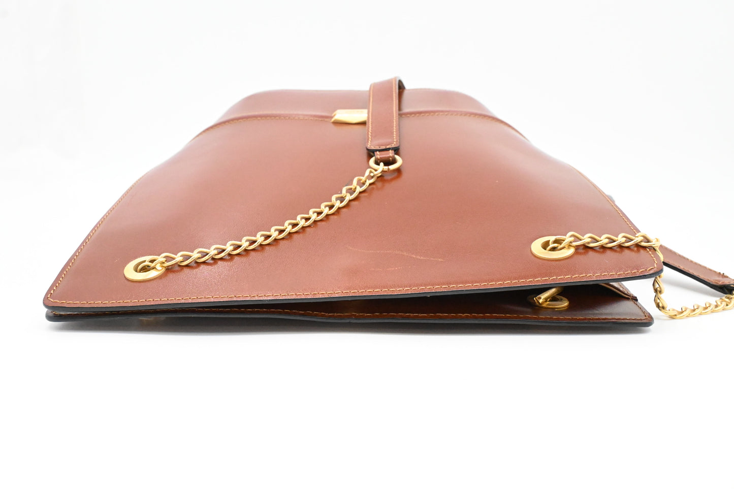 Bally Chain Shoulder Bag in Brown Leather
