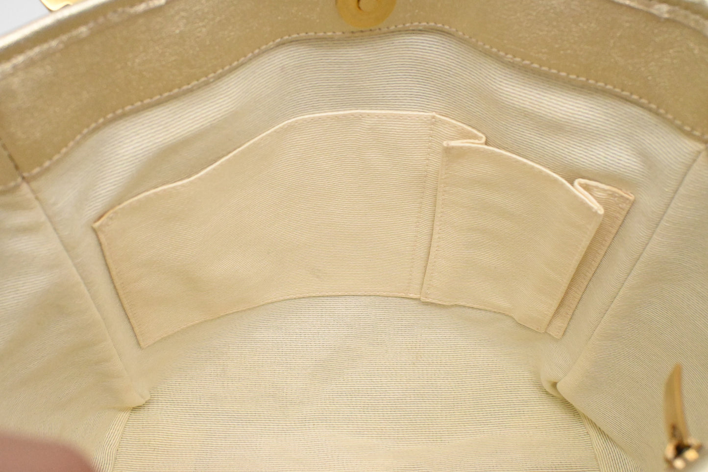 Ferragamo Shoulder Bag in Cream and Gold Canvas