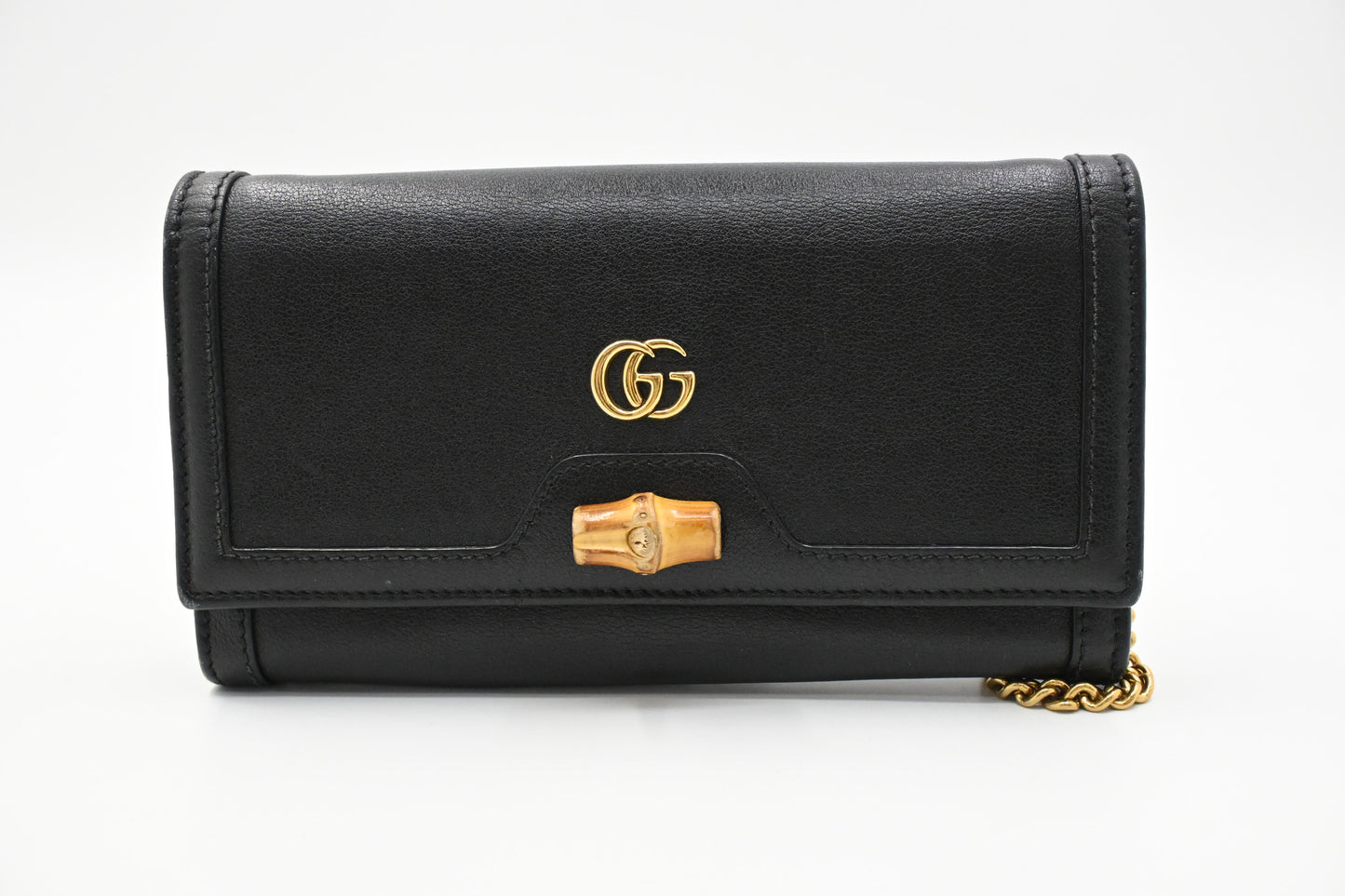 Gucci Bamboo Wallet on Chain in Black Leather