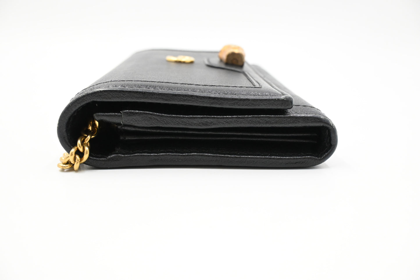 Gucci Bamboo Wallet on Chain in Black Leather