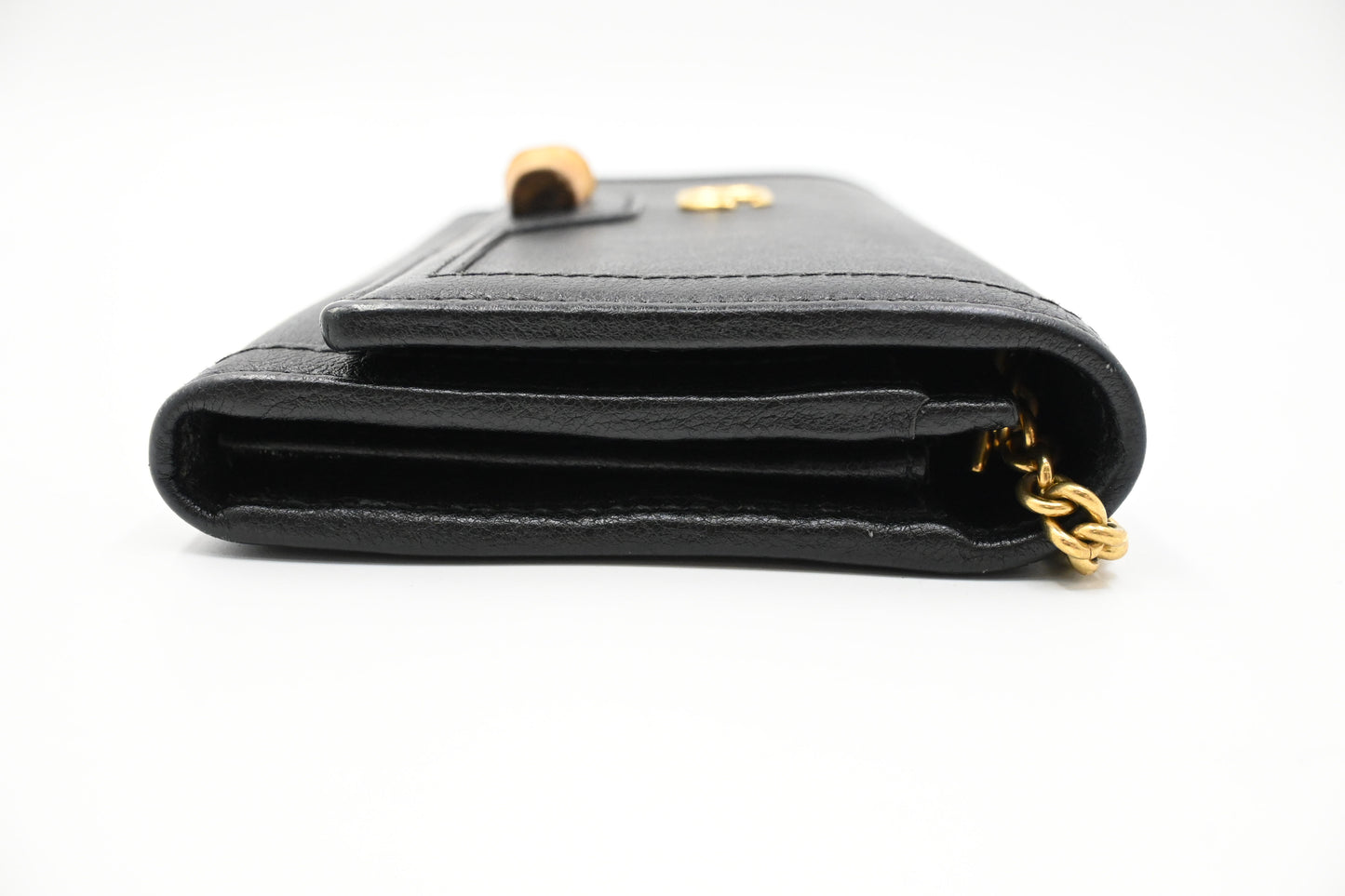 Gucci Bamboo Wallet on Chain in Black Leather