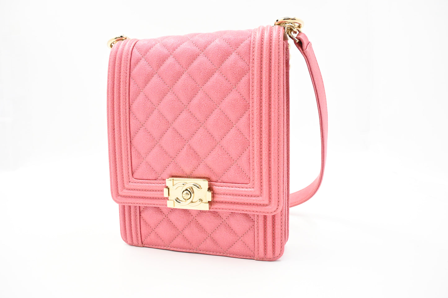 Chanel North South Boy Flap Bag in Pink Caviar Leather