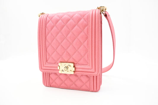 Chanel North South Boy Flap Bag in Pink Caviar Leather