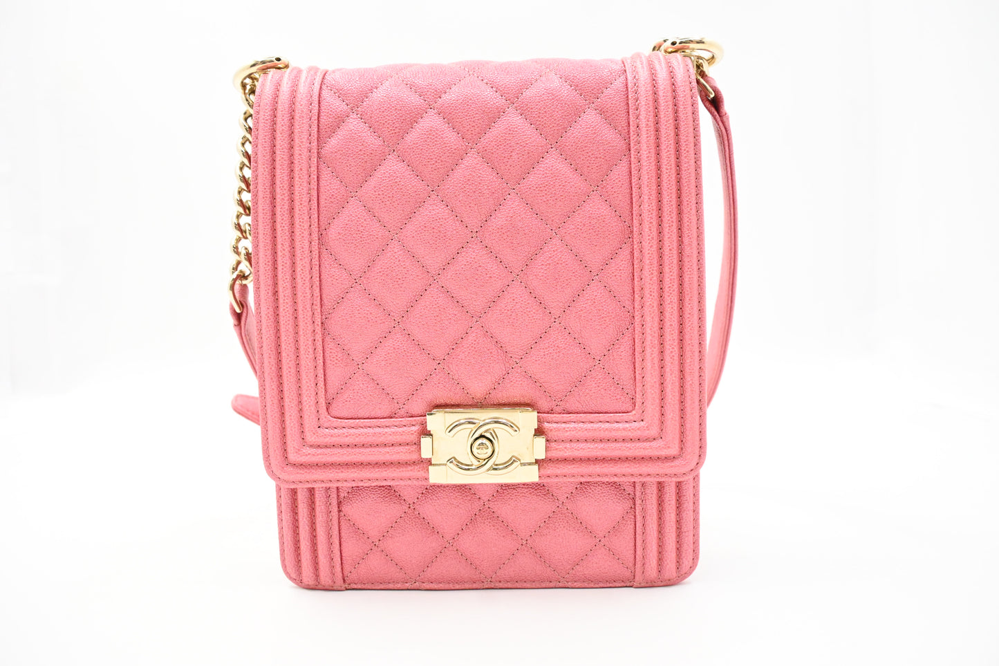 Chanel North South Boy Flap Bag in Pink Caviar Leather