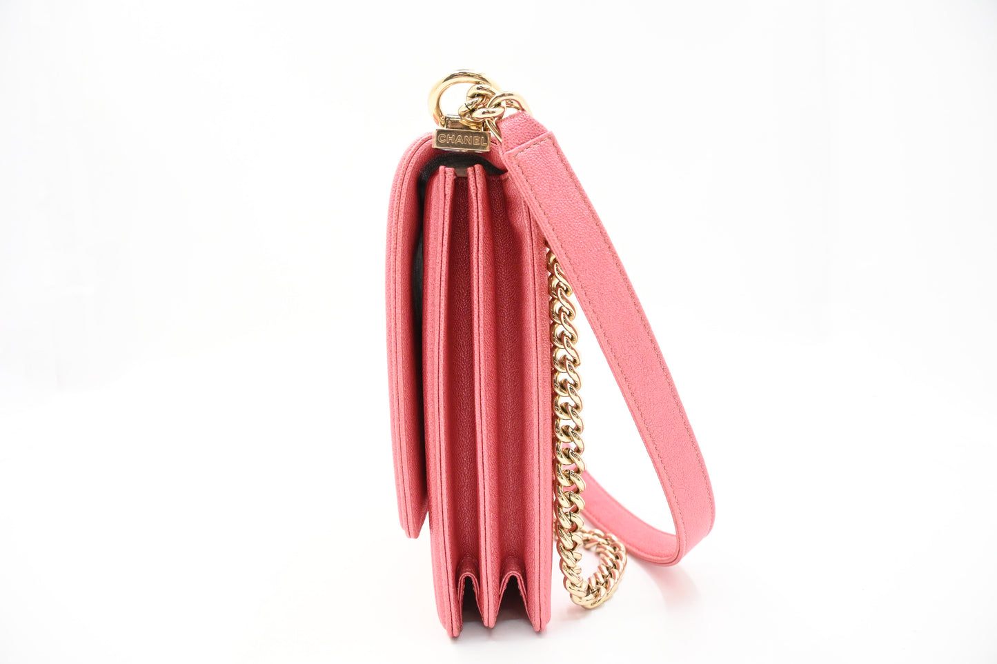Chanel North South Boy Flap Bag in Pink Caviar Leather