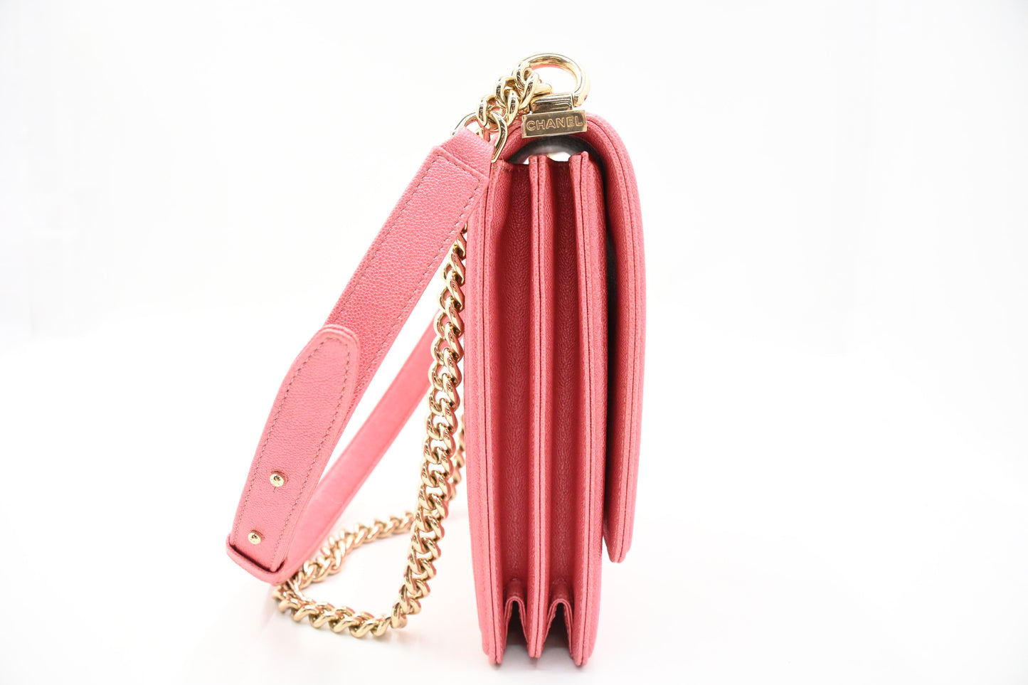 Chanel North South Boy Flap Bag in Pink Caviar Leather
