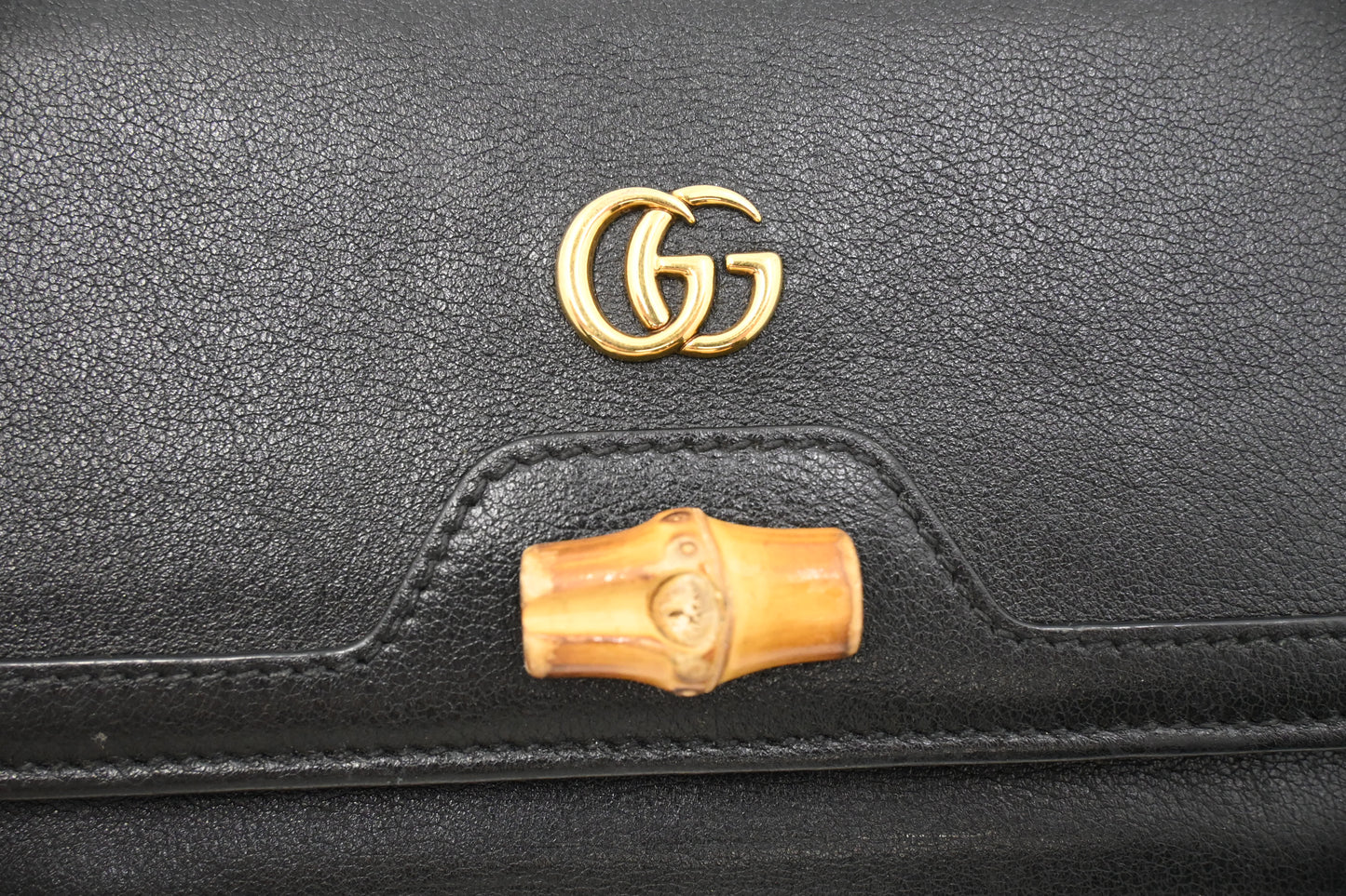 Gucci Bamboo Wallet on Chain in Black Leather