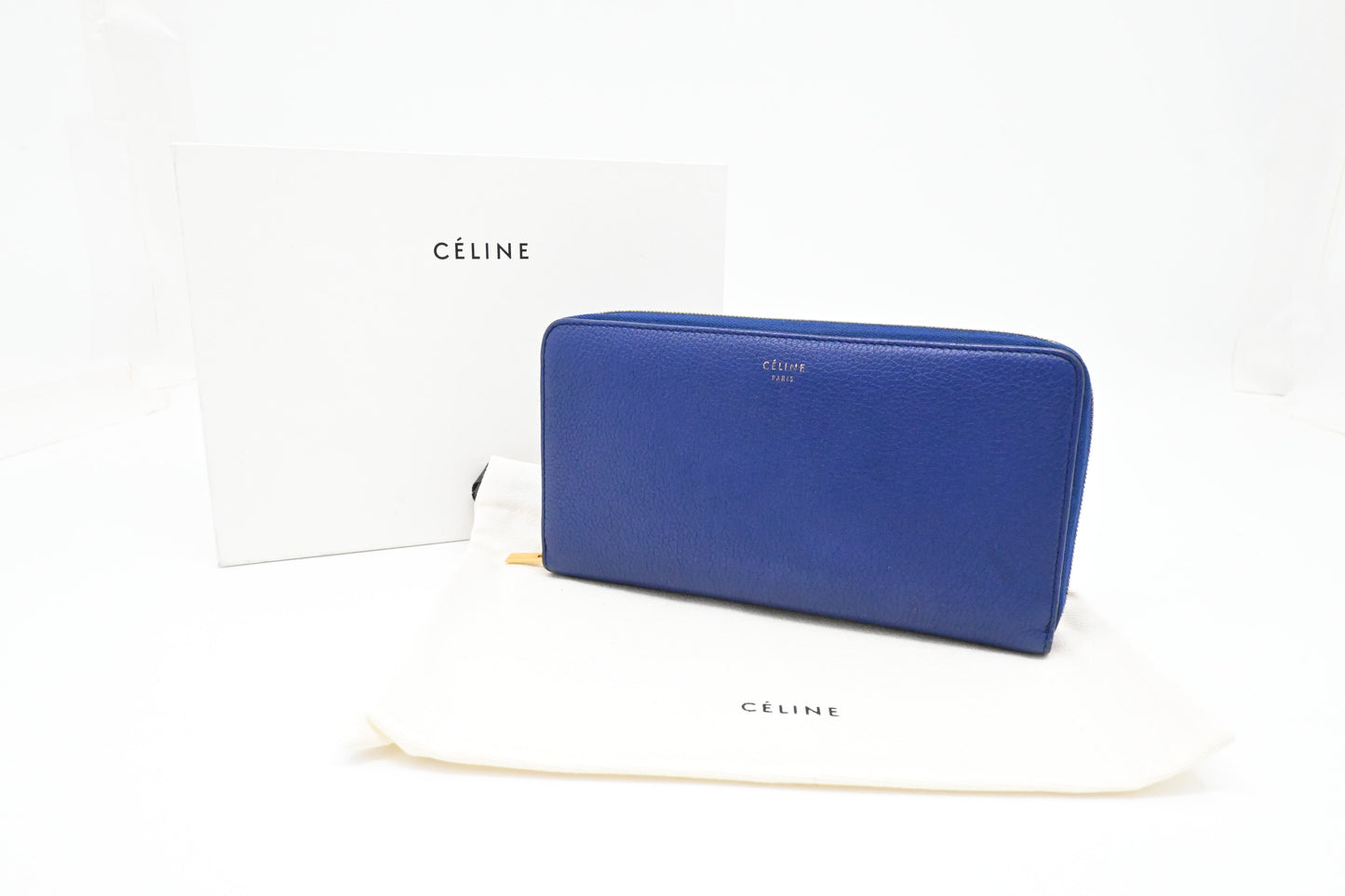 Celine Long Zippy Wallet in Blue Leather