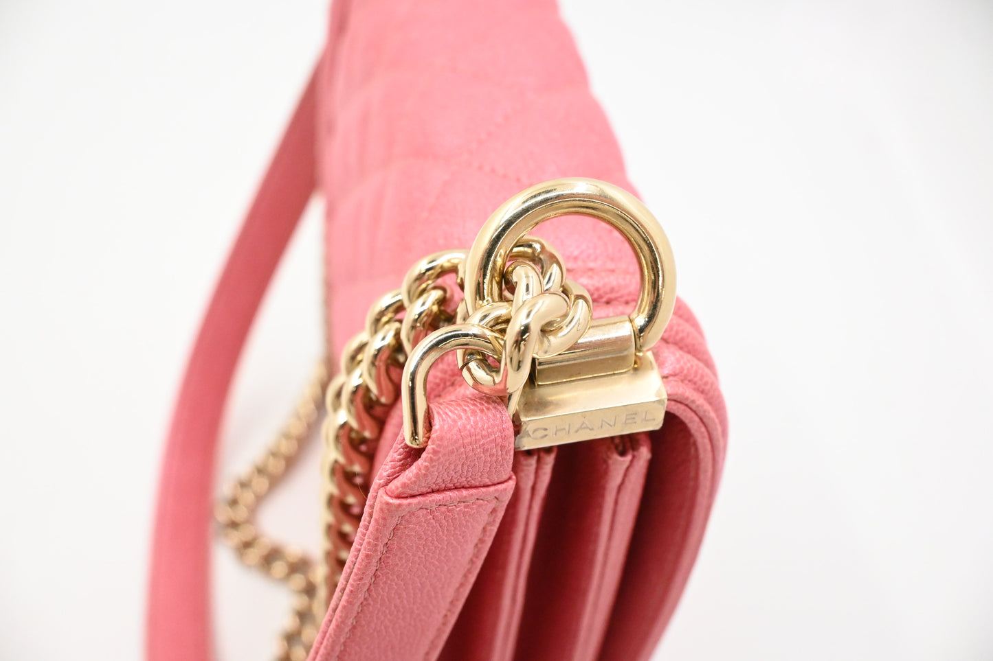 Chanel North South Boy Flap Bag in Pink Caviar Leather