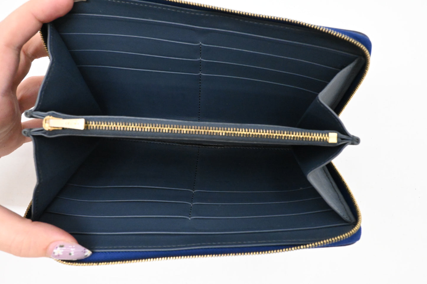 Celine Long Zippy Wallet in Blue Leather