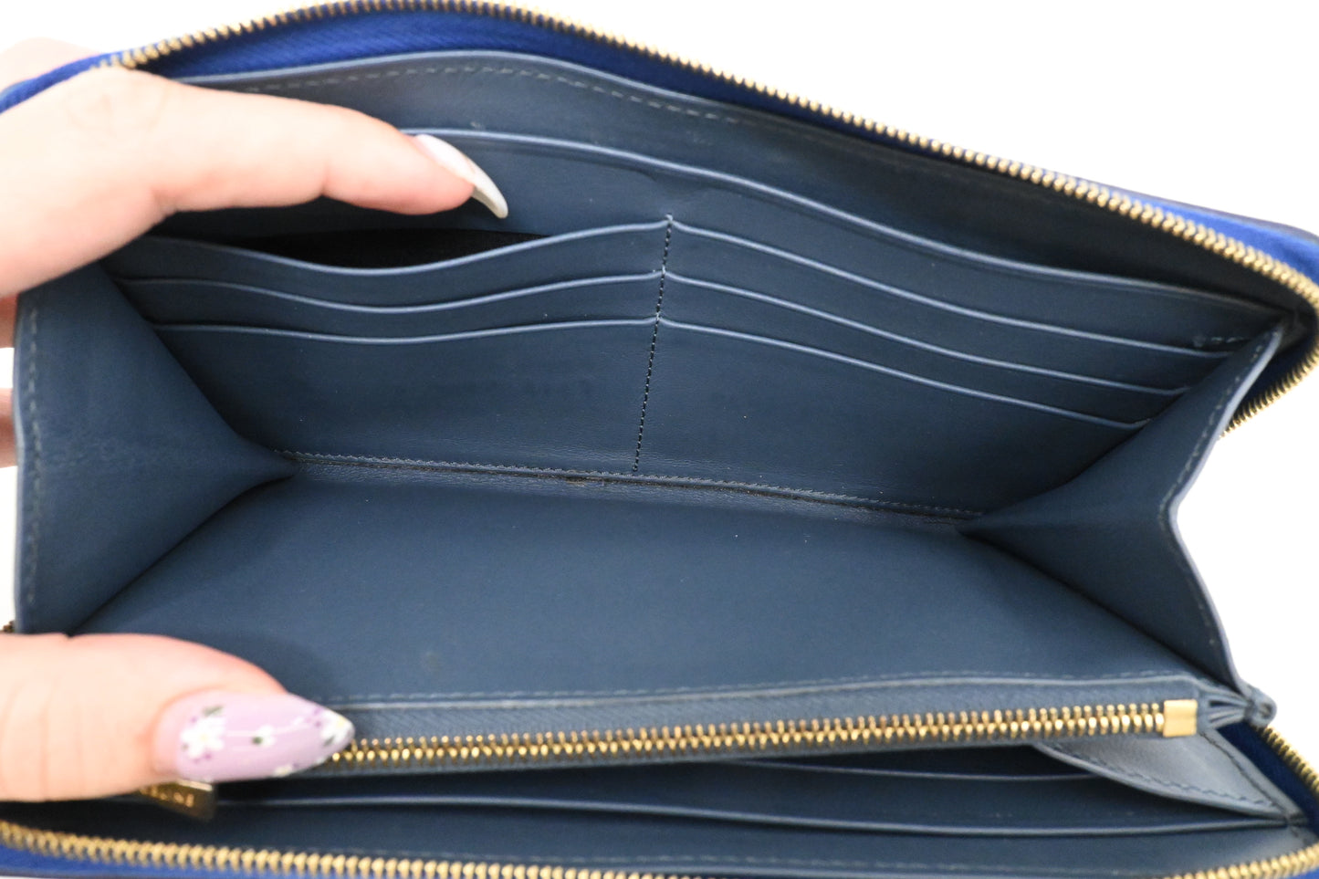 Celine Long Zippy Wallet in Blue Leather