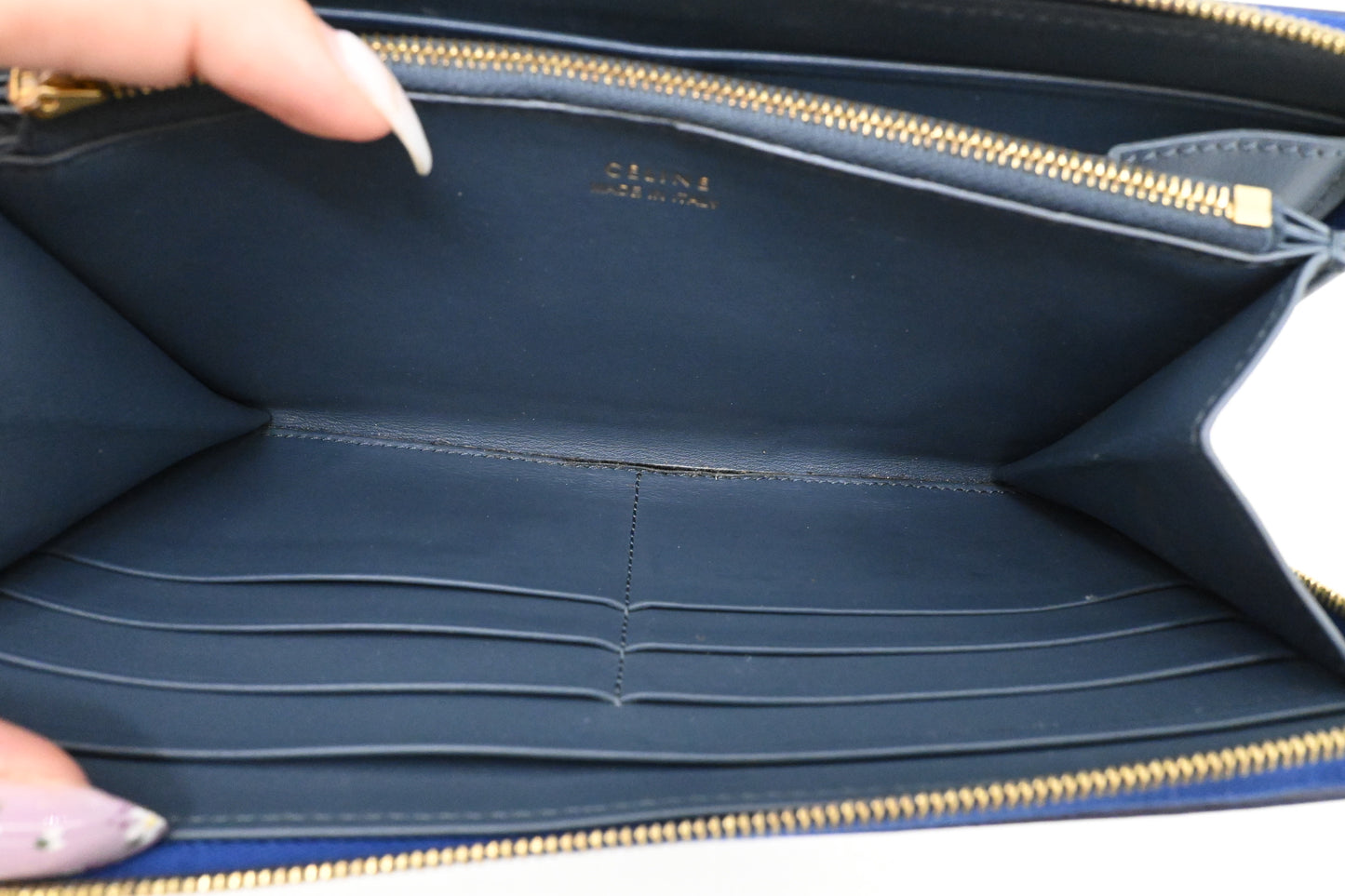 Celine Long Zippy Wallet in Blue Leather