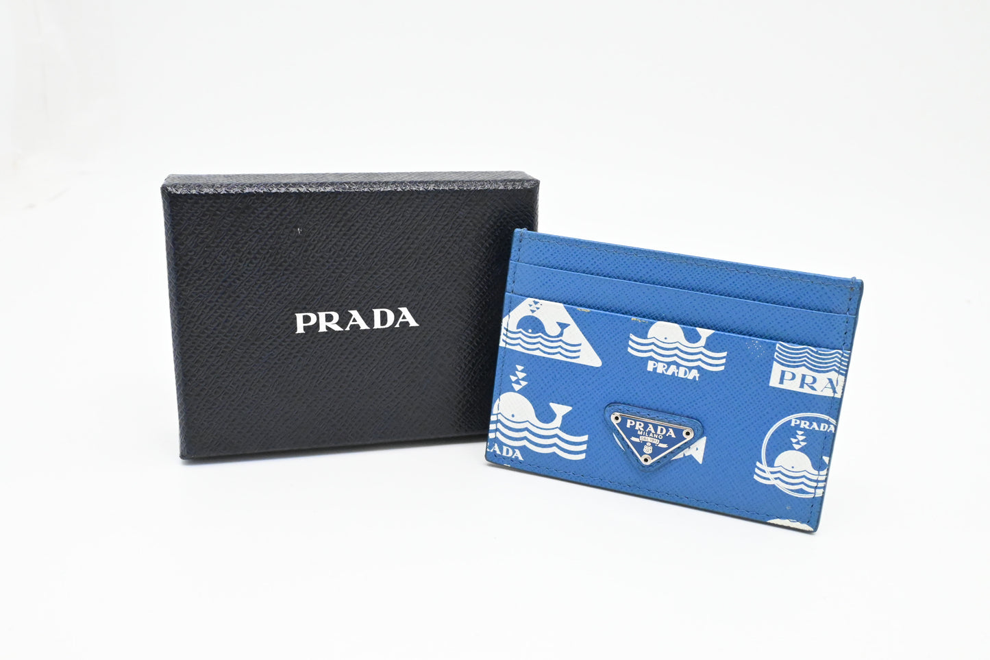 Prada Whale Card Holder in Blue Leather