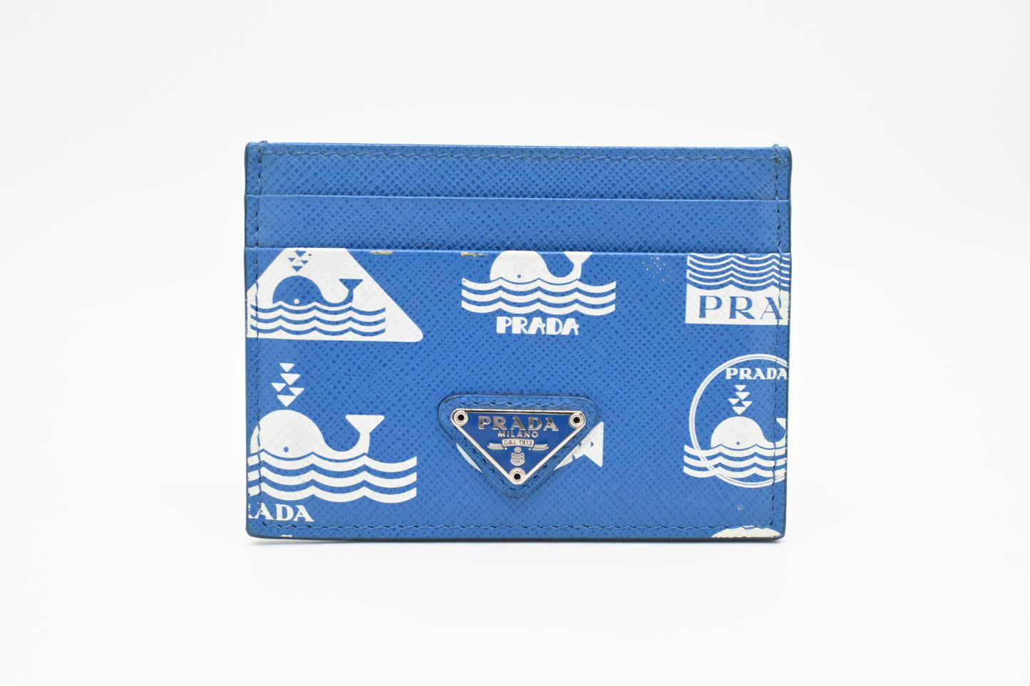 Prada Whale Card Holder in Blue Leather