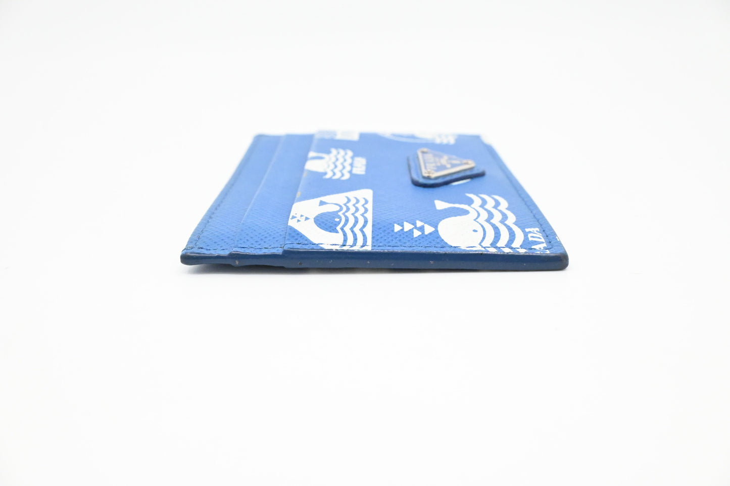 Prada Whale Card Holder in Blue Leather