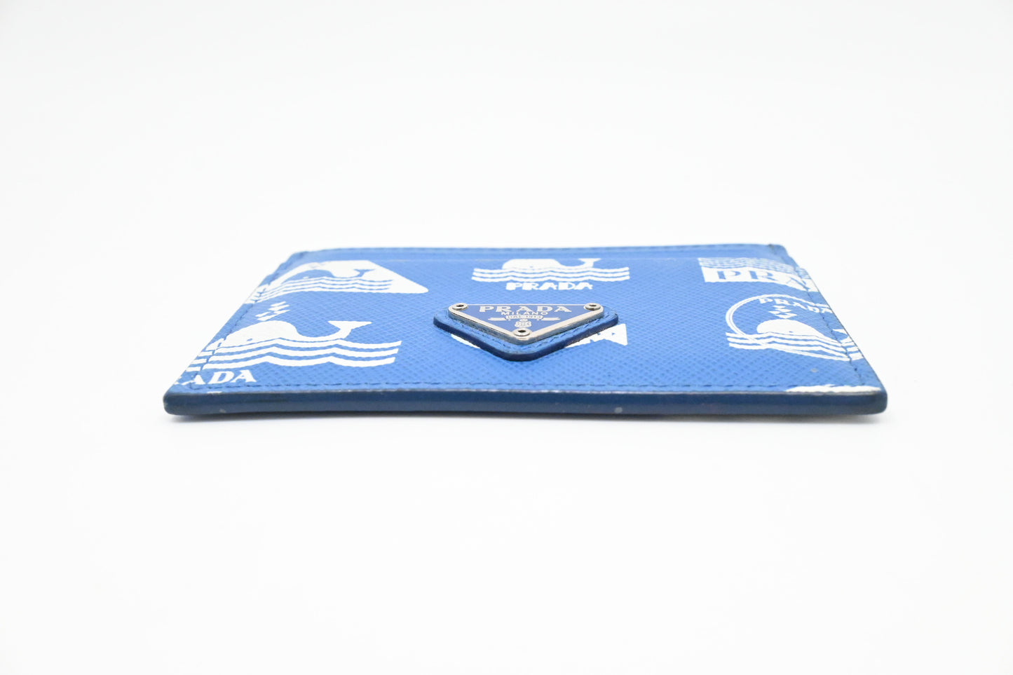 Prada Whale Card Holder in Blue Leather