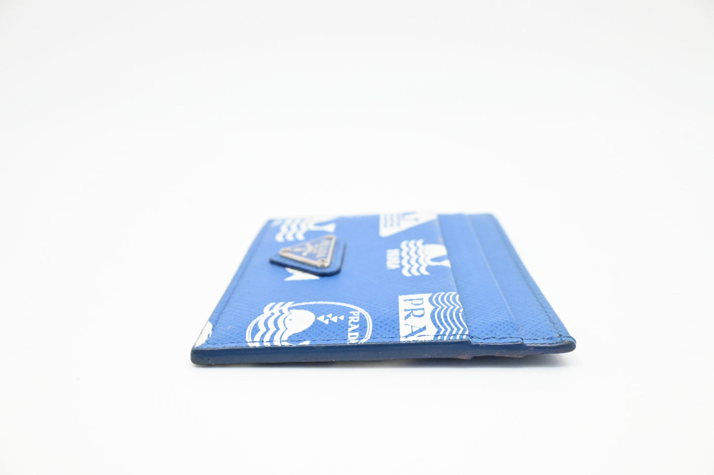 Prada Whale Card Holder in Blue Leather